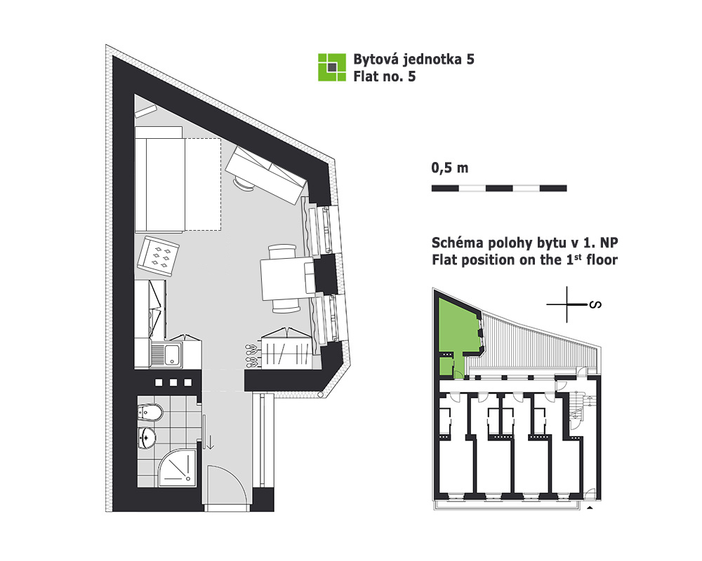 Pronájem vybavených bytů Brno - byt číslo 5