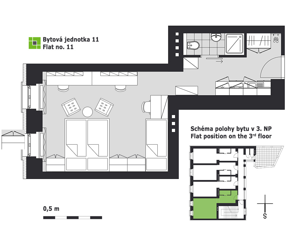 Flat rent Brno - flat number 11